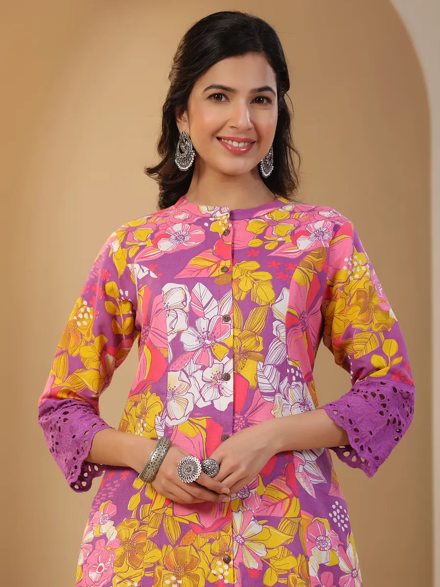 Latest purple printed cotton kurti