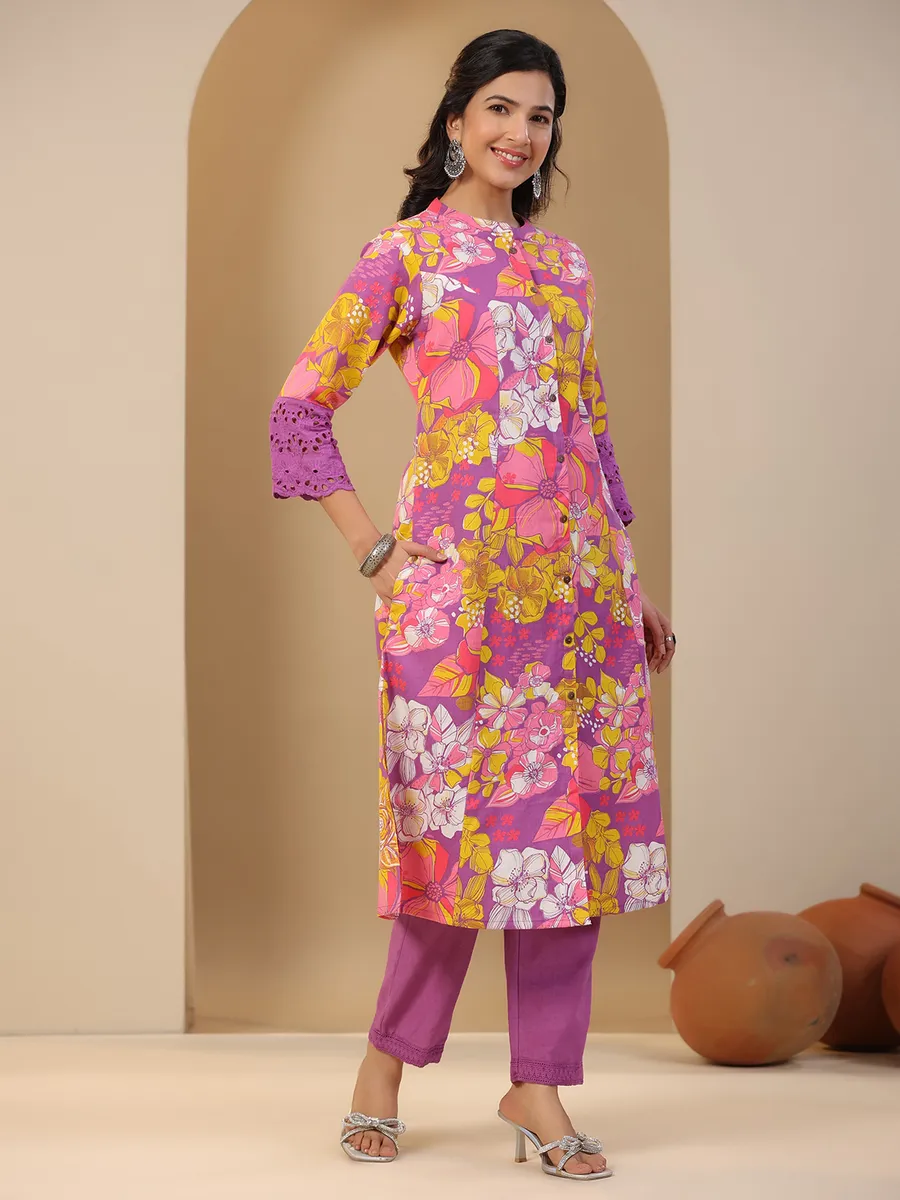 Latest purple printed cotton kurti