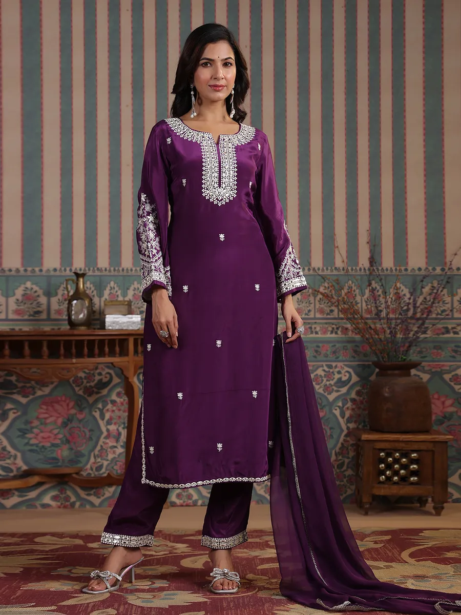 Latest purple silk kurti set