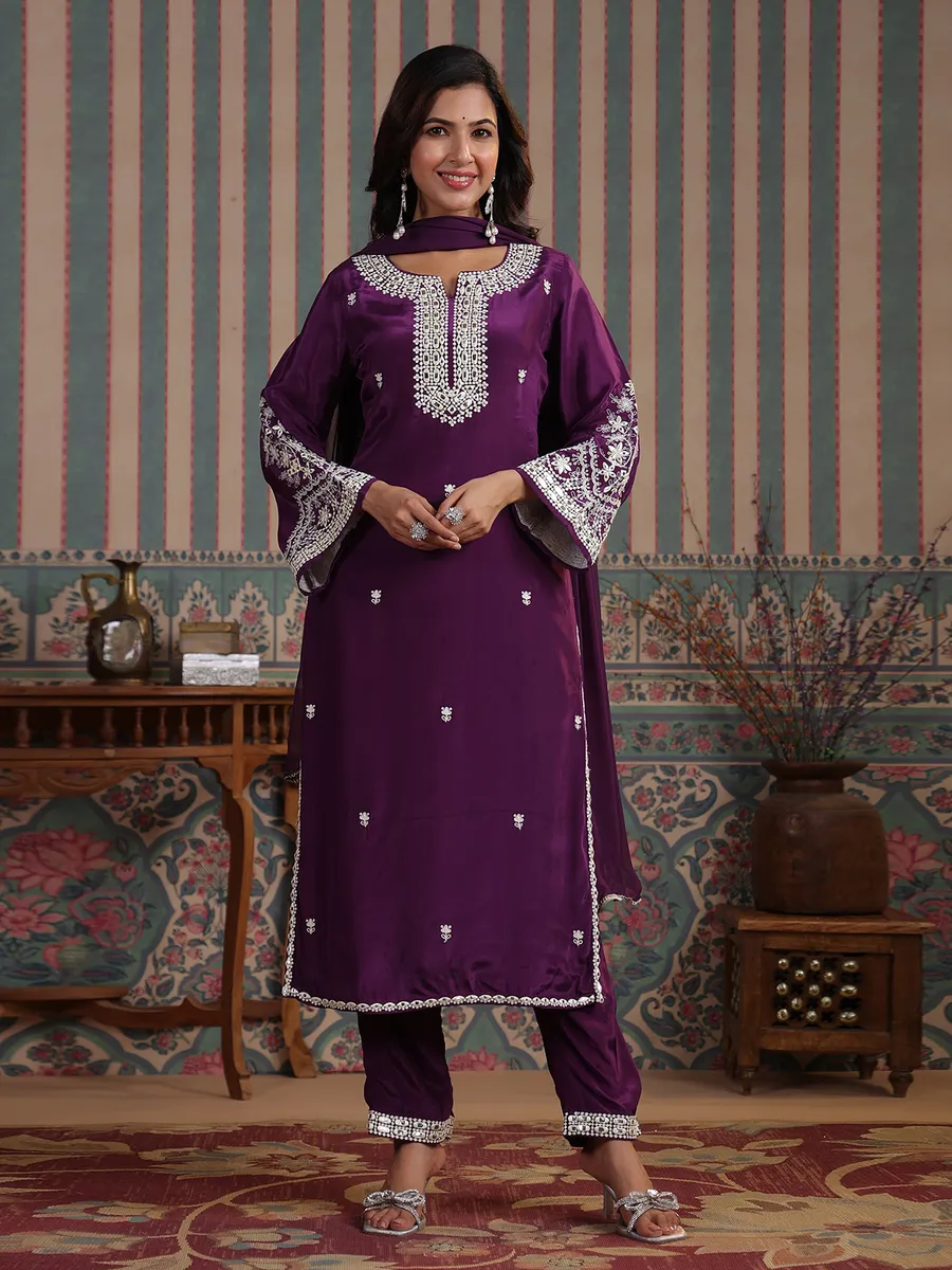 Latest purple silk kurti set