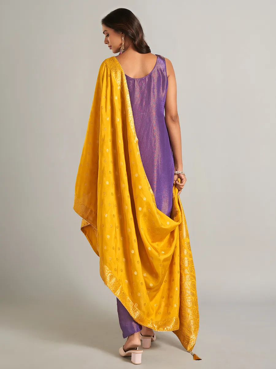 Latest purple silk straight cut salwar suit