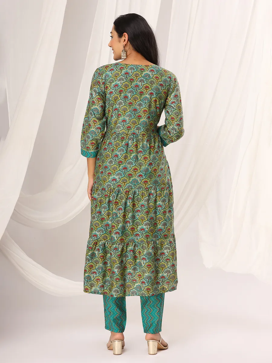 Latest rama blue cotton kurti set