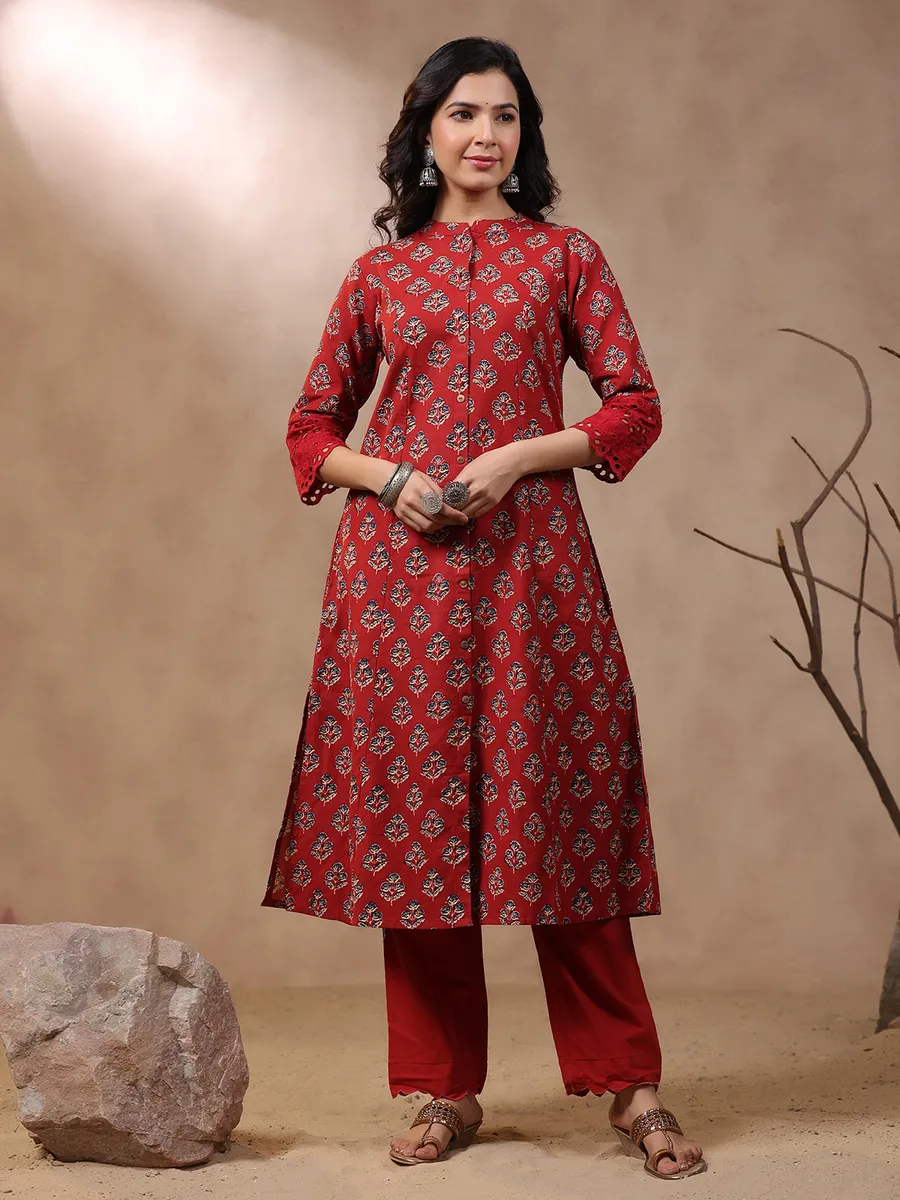 Latest red cotton printed kurti