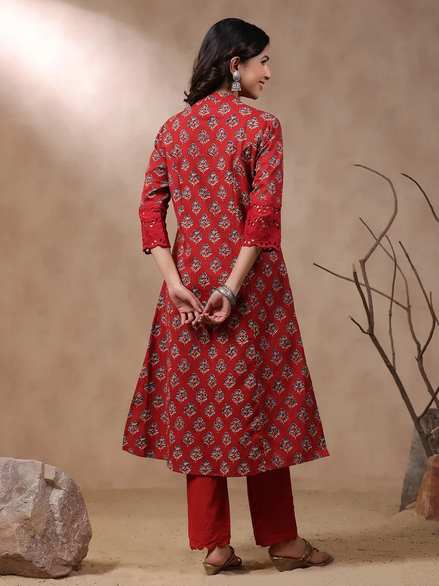 Latest red cotton printed kurti