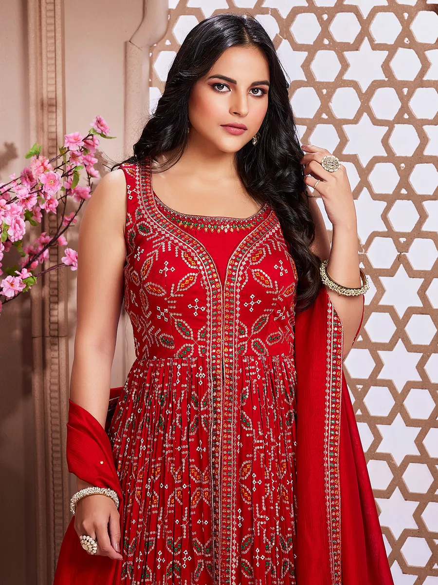 Latest red georgette palazzo suit