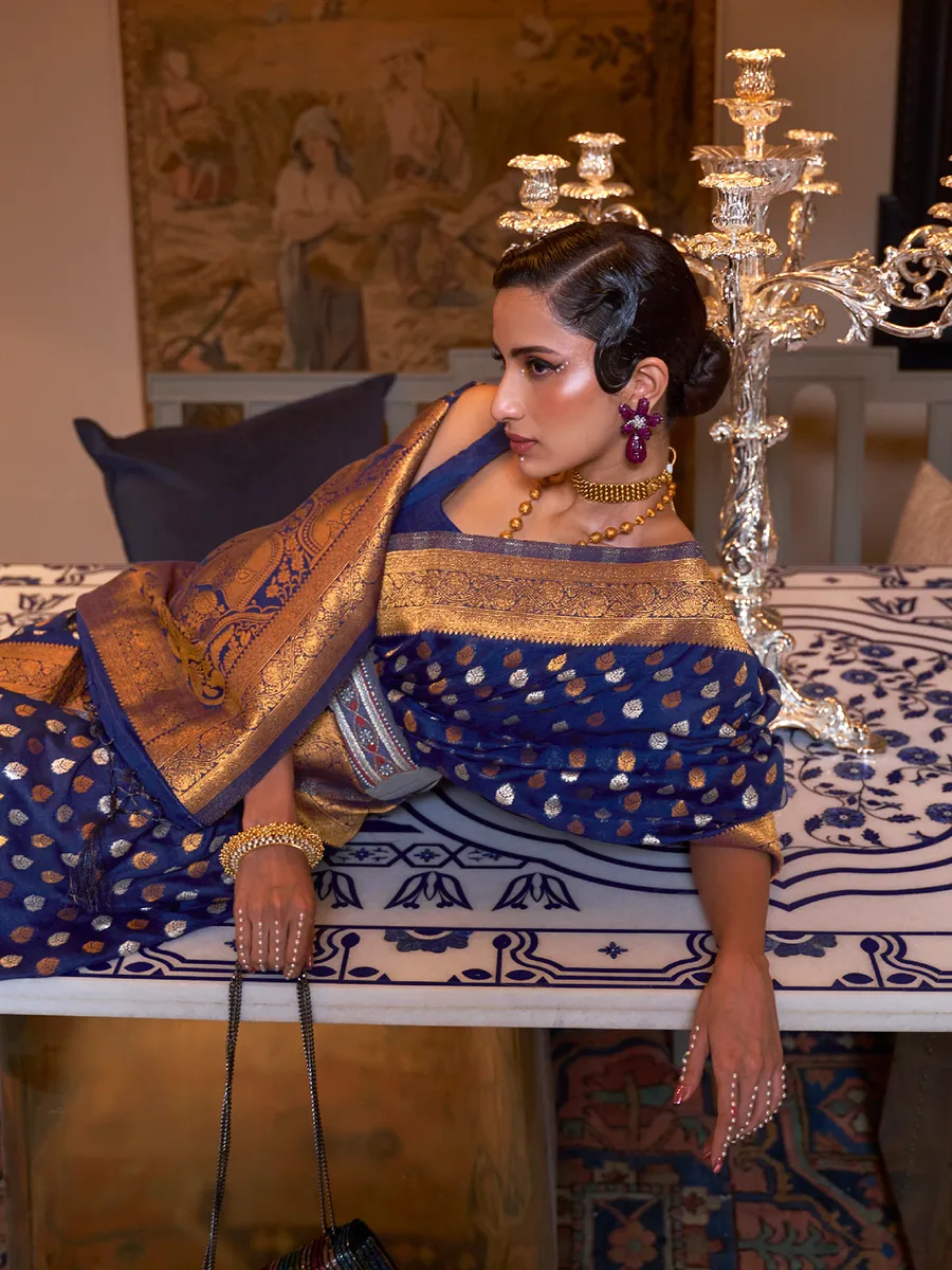Latest royal blue silk saree