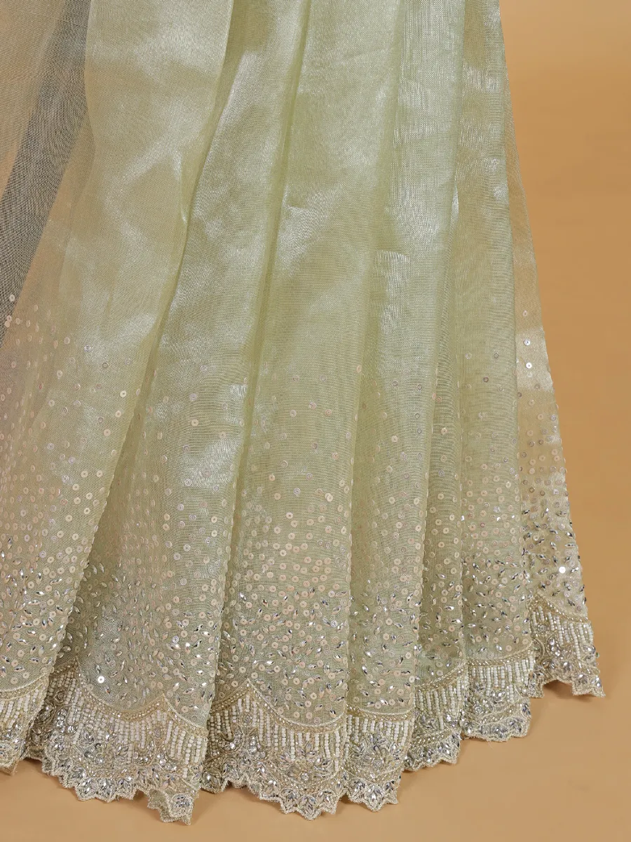 Latest sage green organza saree