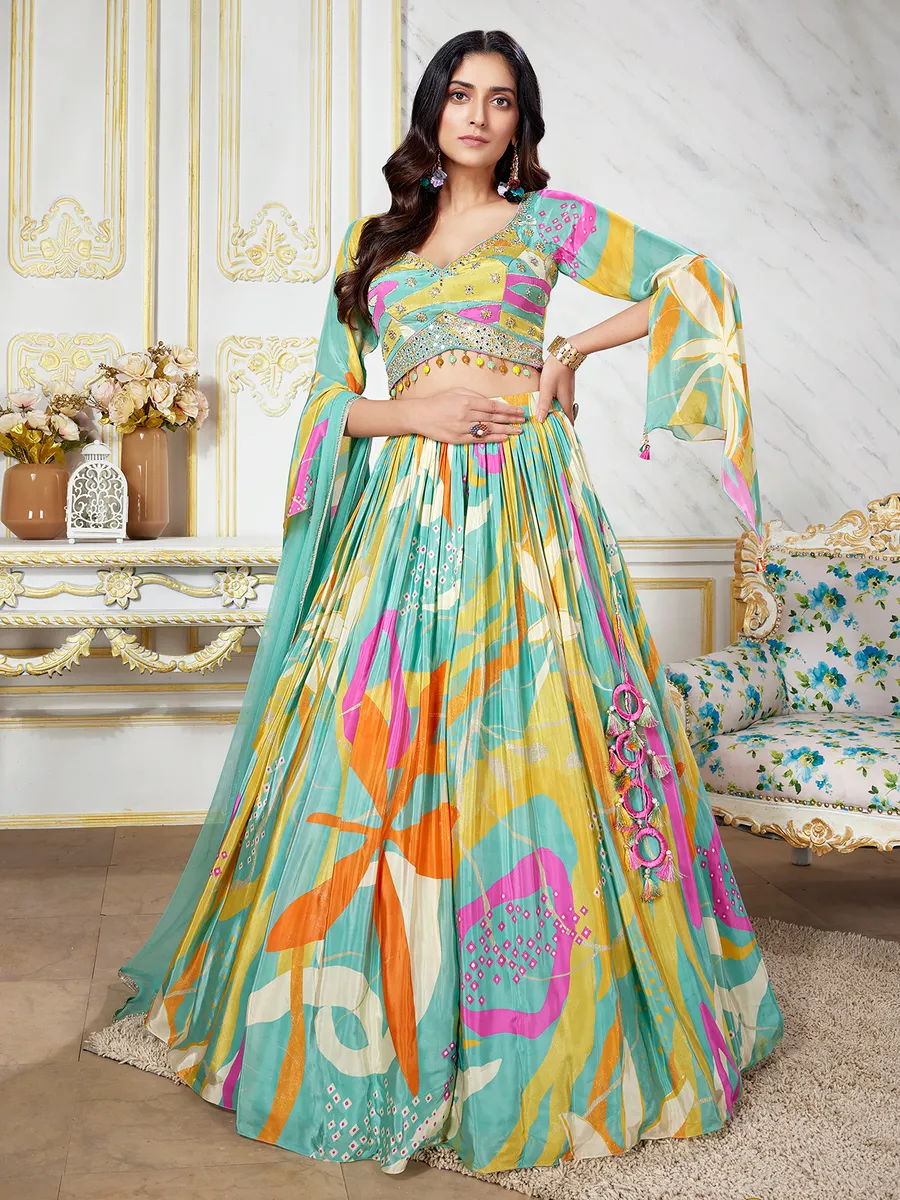 Latest sea green printed lehenga choli