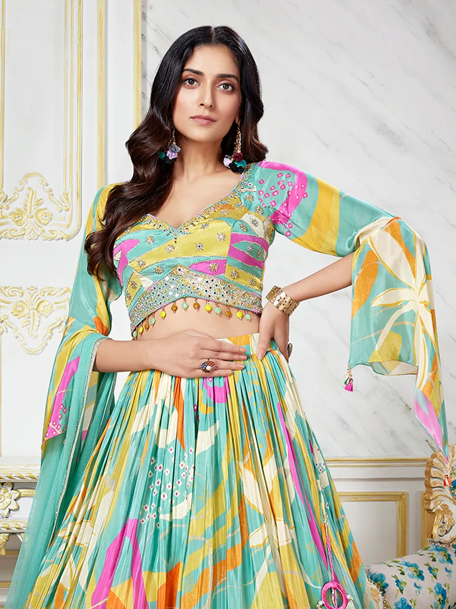 Latest sea green printed lehenga choli