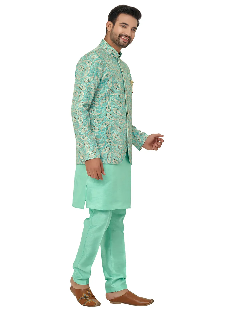 Latest sea green silk indowestern