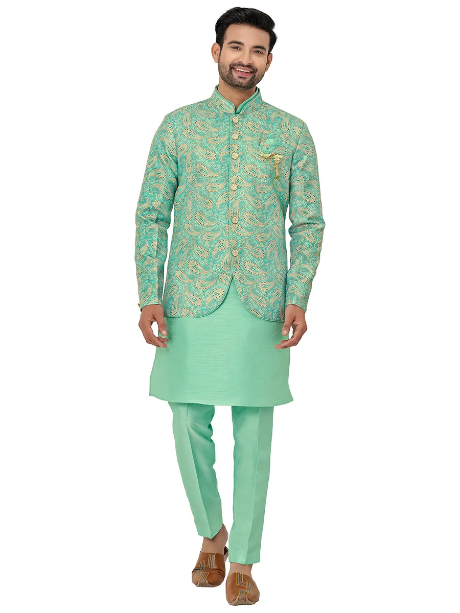 Latest sea green silk indowestern