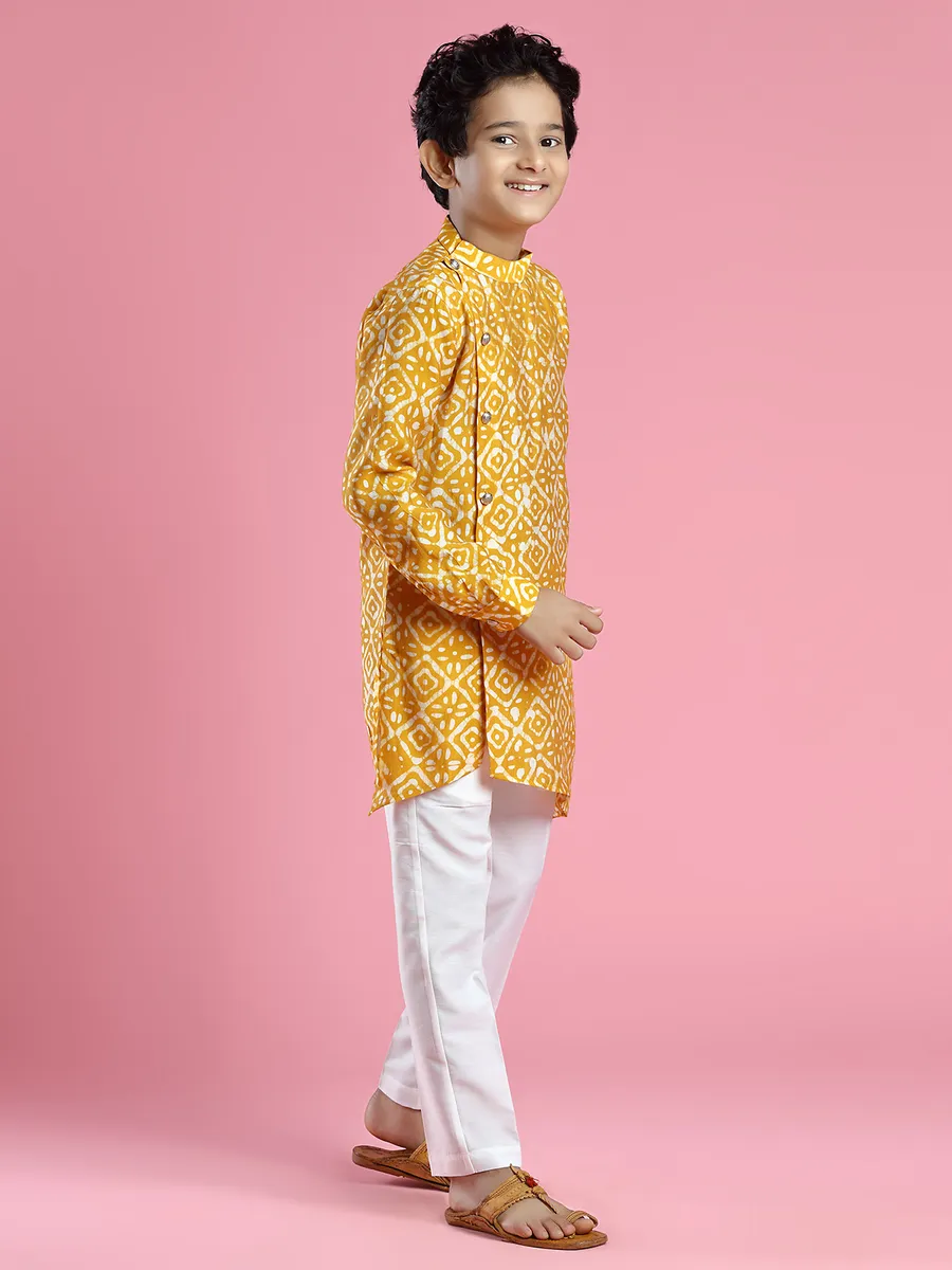 Latest silk kurta suit for boys in mustard yellow