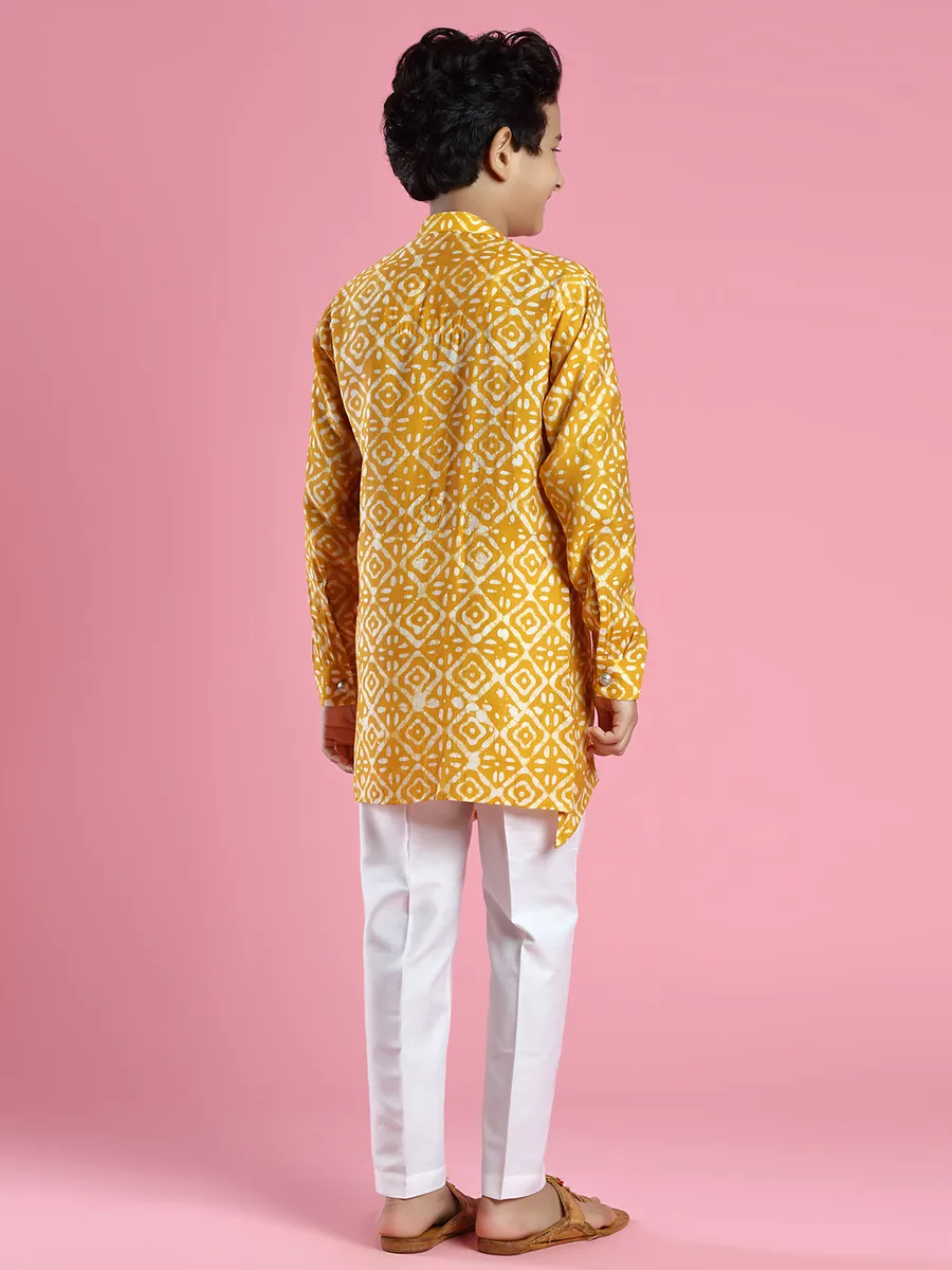 Latest silk kurta suit for boys in mustard yellow