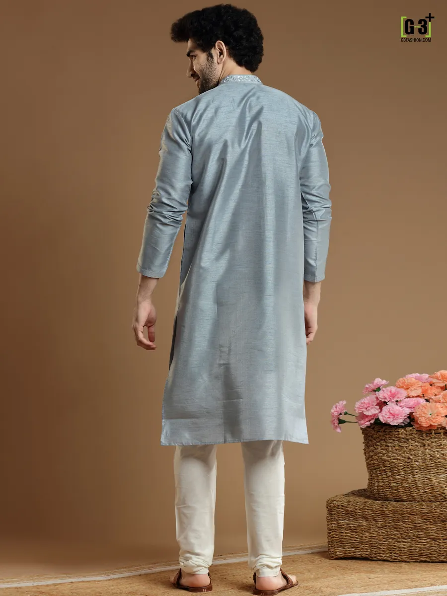 Latest silk  Men Kurta pajama in grey color