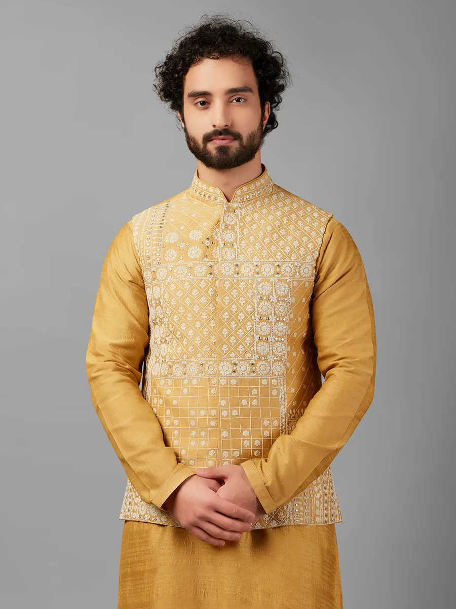 Latest silk mustard yellow waistcoat set