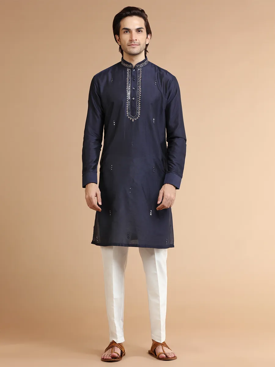 Latest silk navy kurta suit