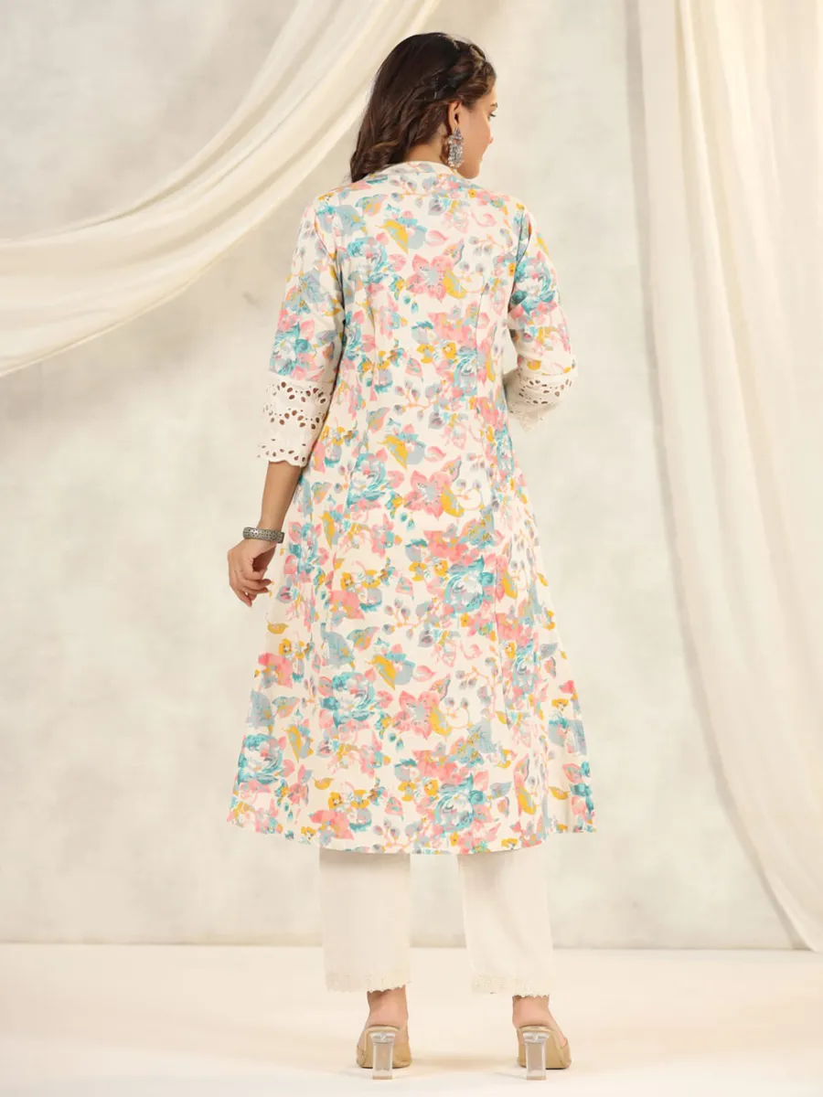 Latest white cotton printed kurti