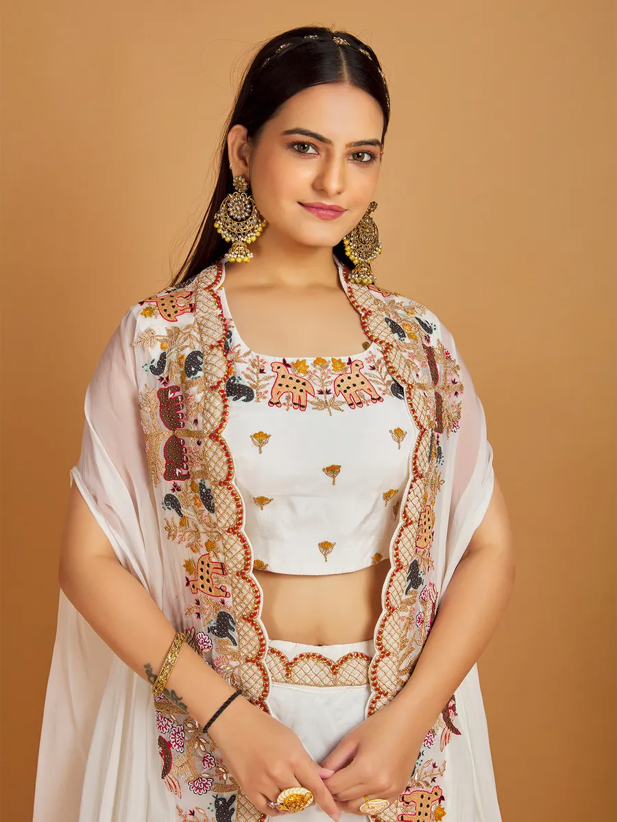 Latest white lehenga choli with shrug