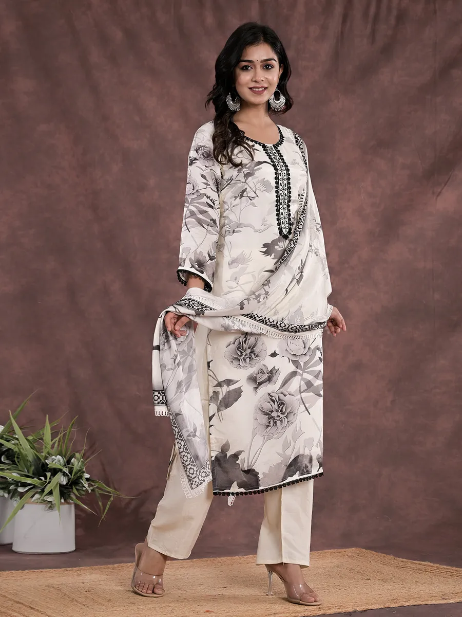 Latest white printed cotton kurti set