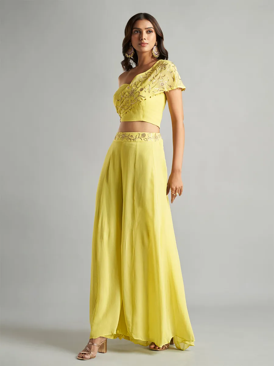 Latest yellow palazzo suit for party wear