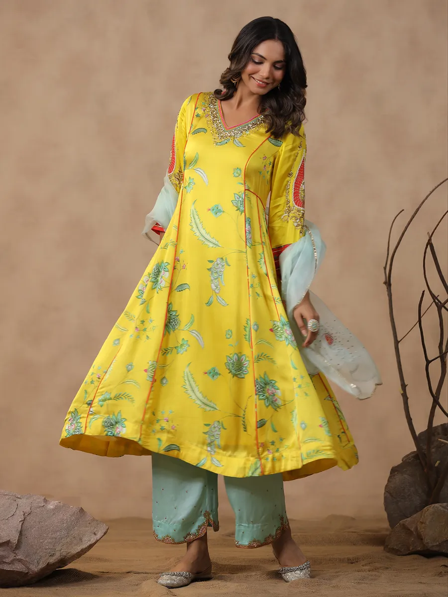 Latest yellow silk kurti set