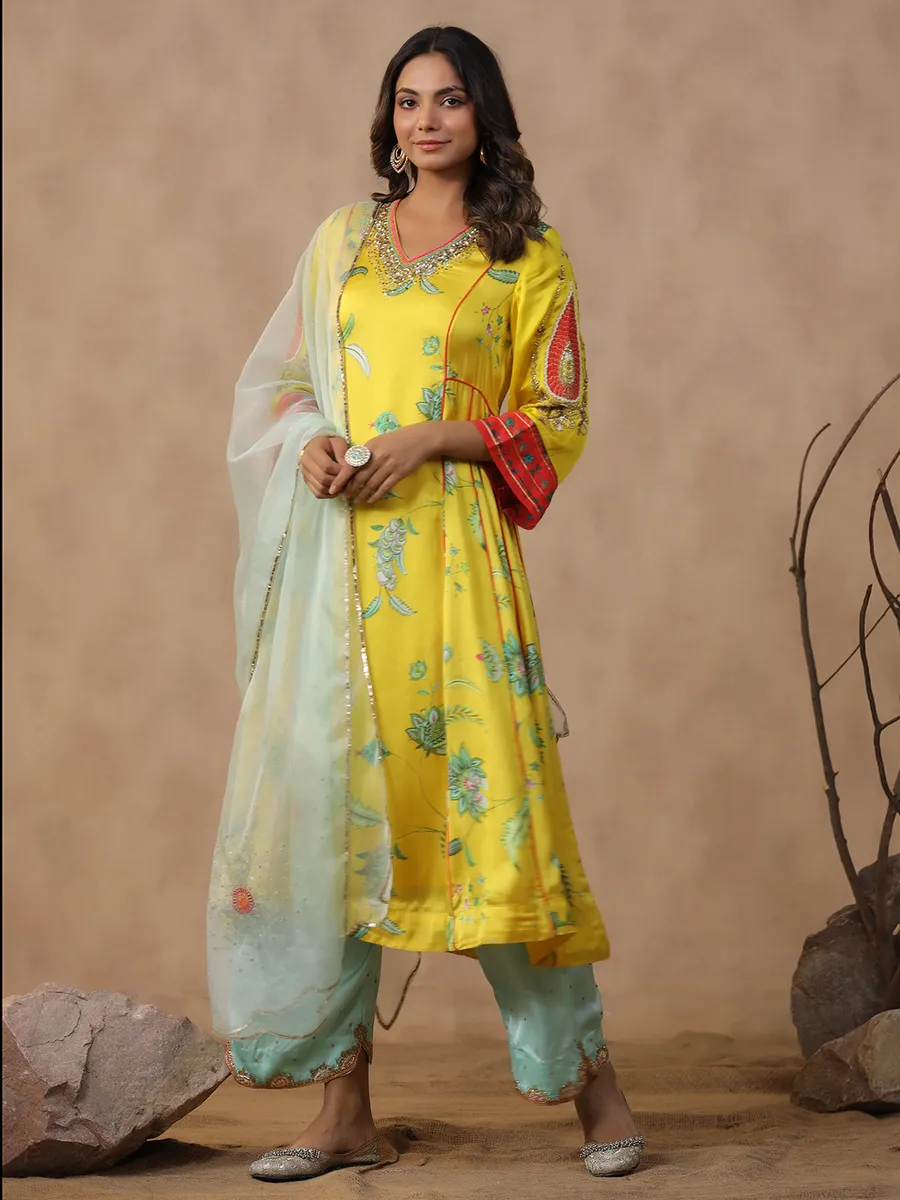 Latest yellow silk kurti set