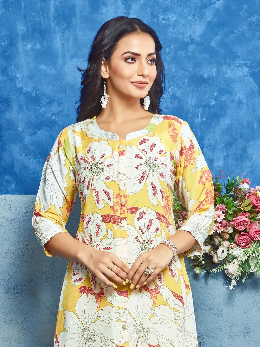 Latest yellow silk kurti with pant