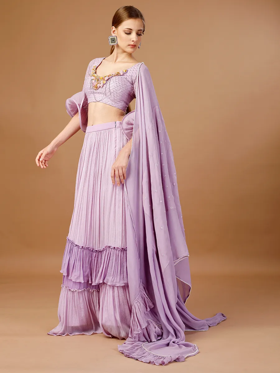 Lavender chiffon layered lehenga choli