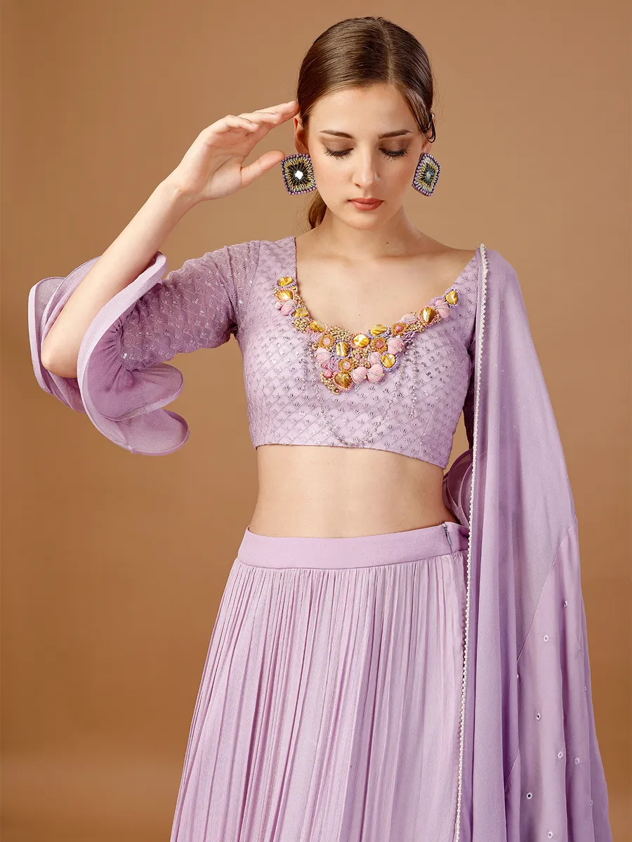 Lavender chiffon layered lehenga choli