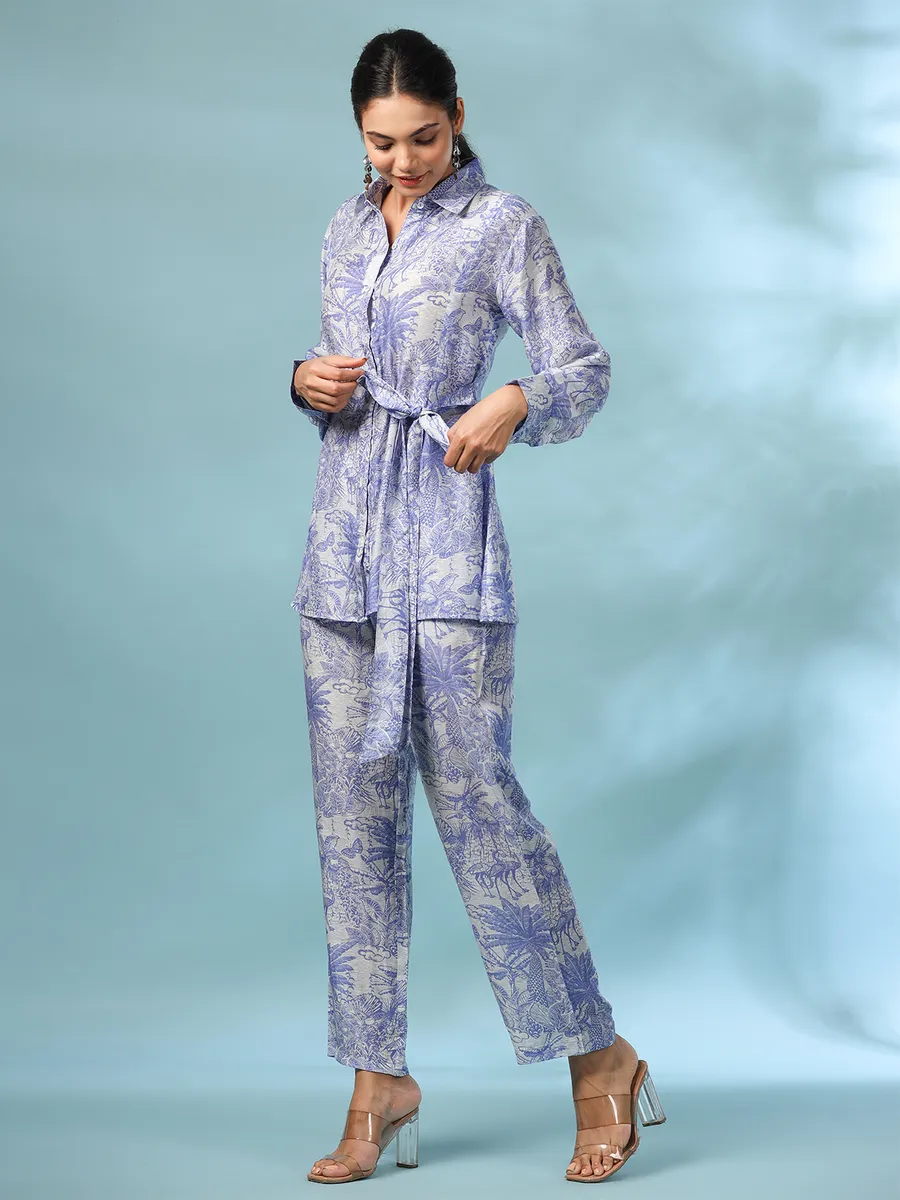 Light blue crepe printed co ord set for casual