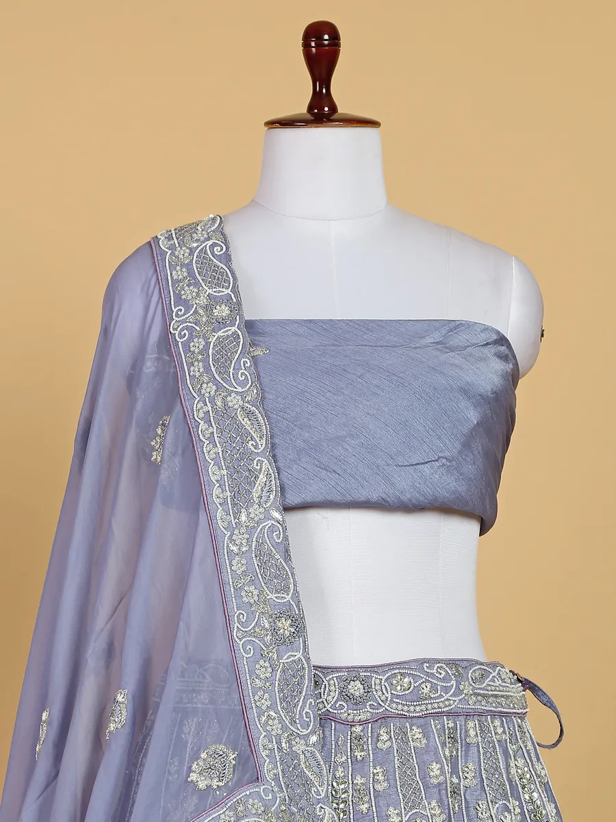 Lavender raw silk unstitched lehenga choli