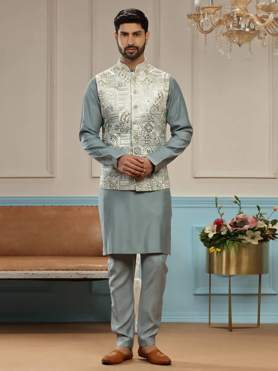 Lavish grey silk waistcoat set