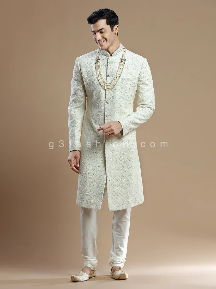 Lavish groom wear georgette sherwani in cream