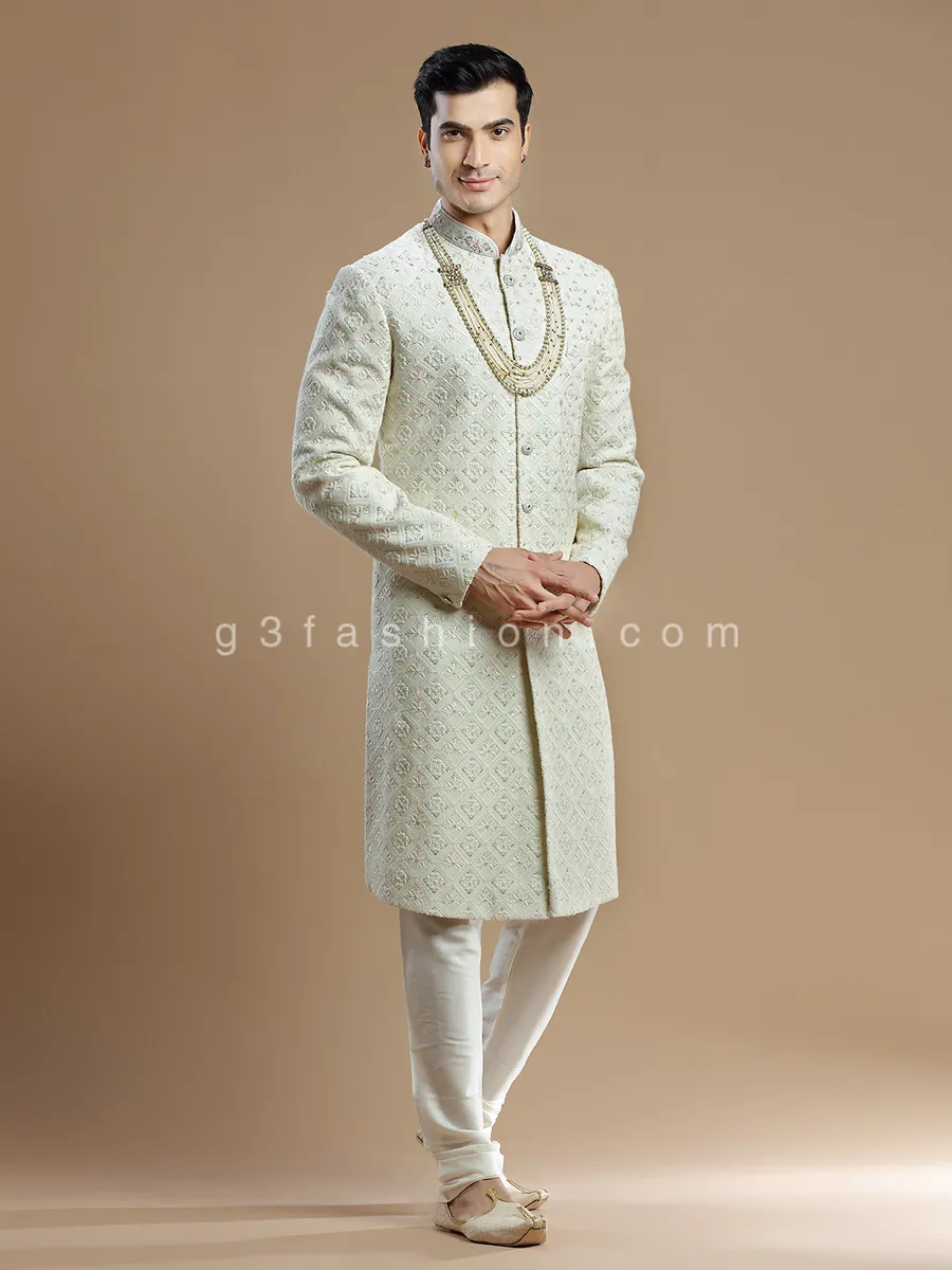 Lavish groom wear georgette sherwani in cream