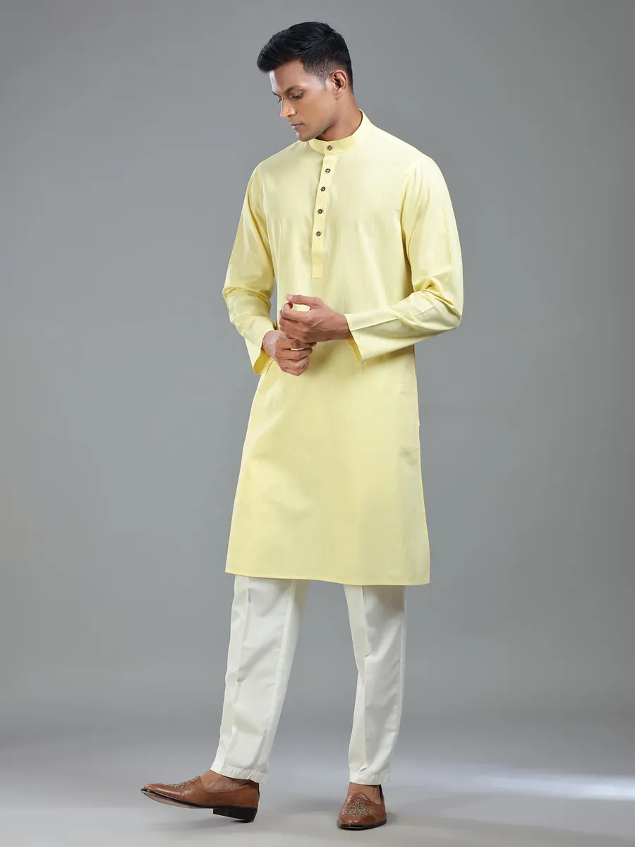 Lemon yellow classic cotton kurta suit for festival-G3-MKS6000