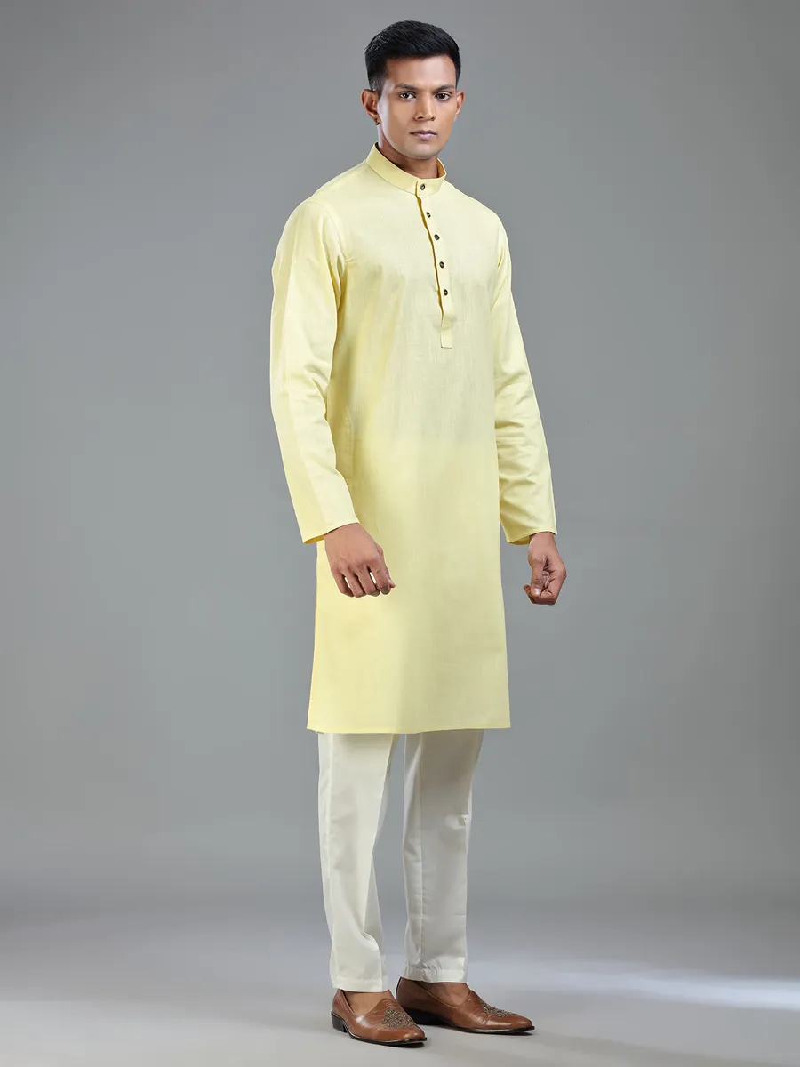Lemon yellow classic cotton kurta suit for festival-G3-MKS6000