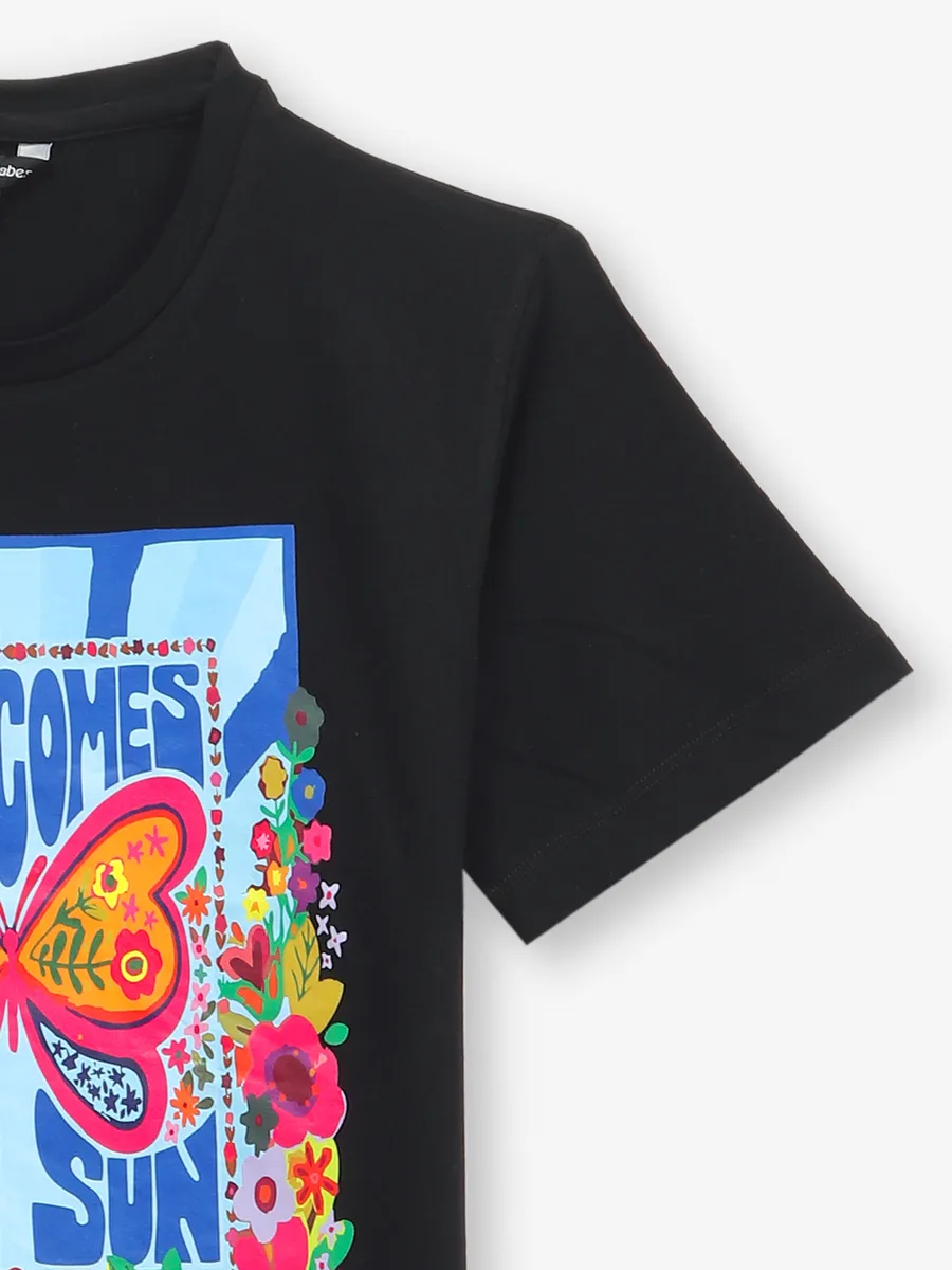 LEO N BABES black printed cotton t-shirt