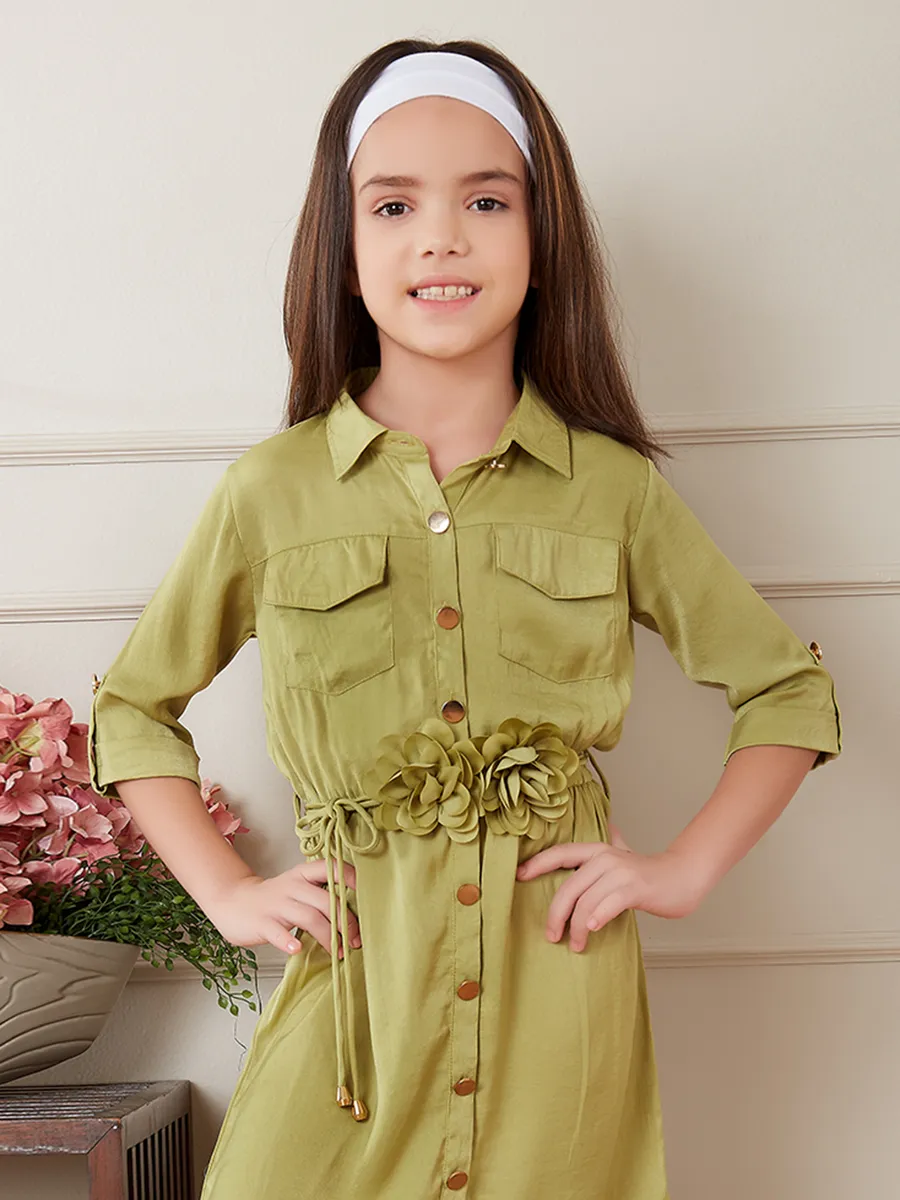 Leo n Babes olive satin girls frock