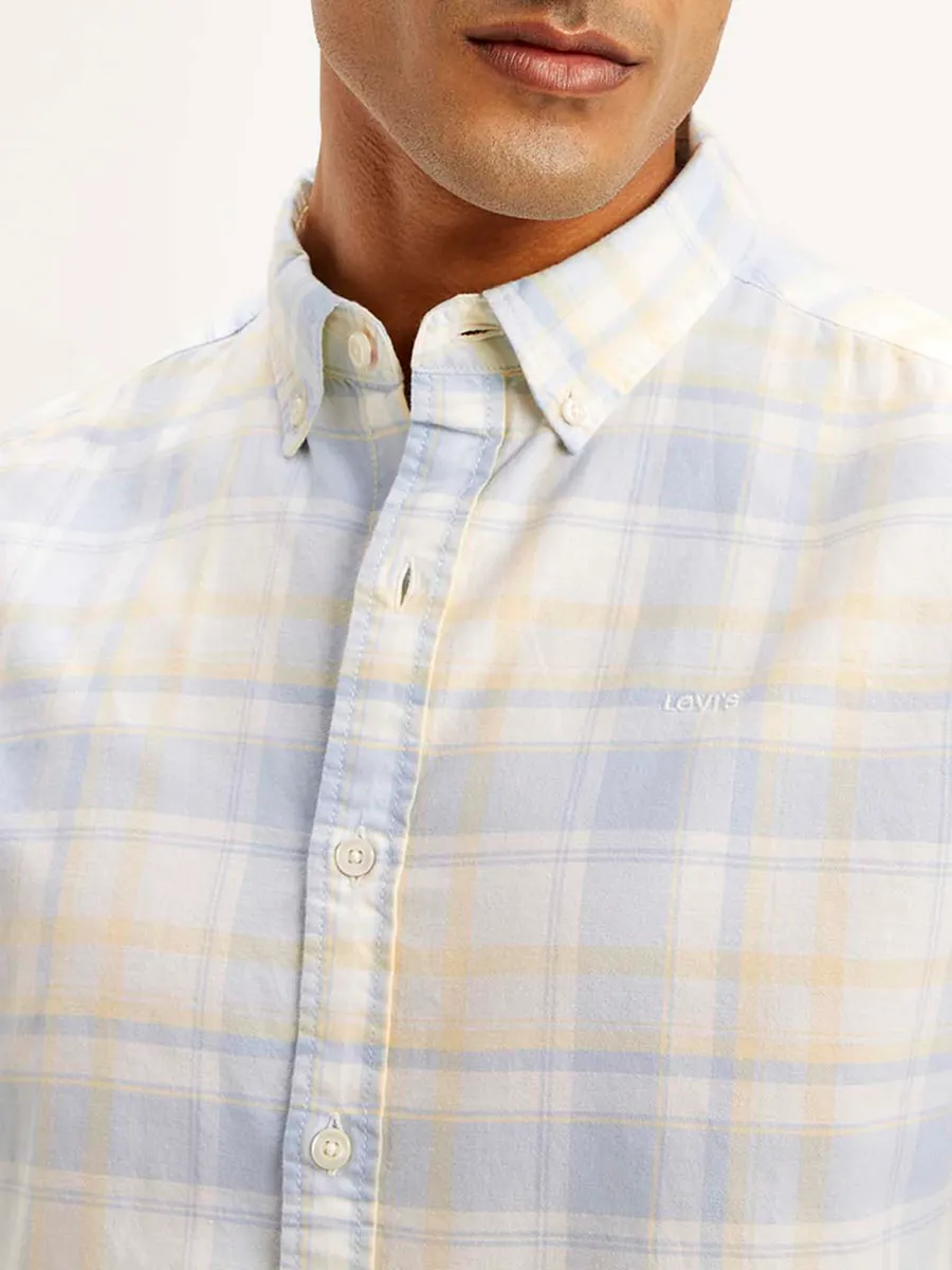LEVIS sky blue and yellow slim fit mens casual shirt