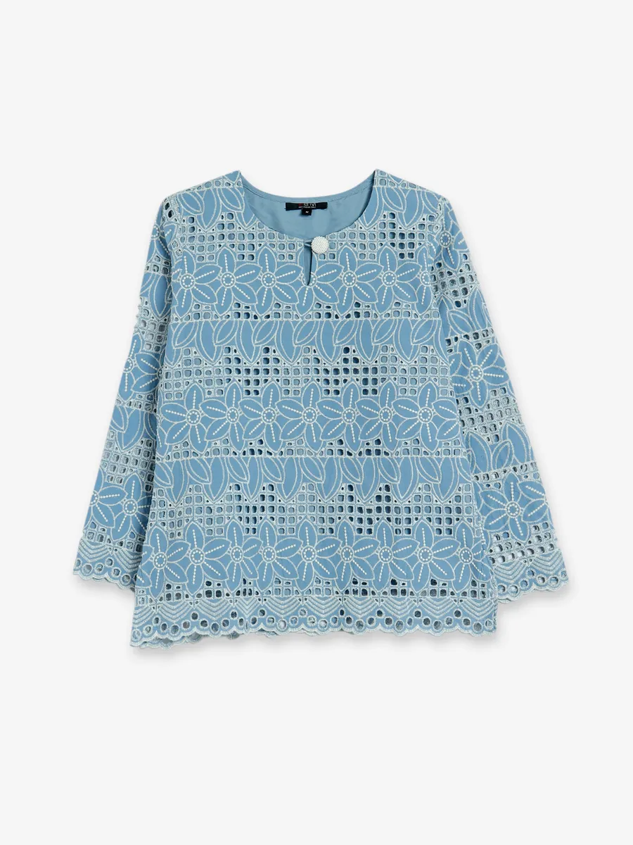 Light blue cotton embroidery top