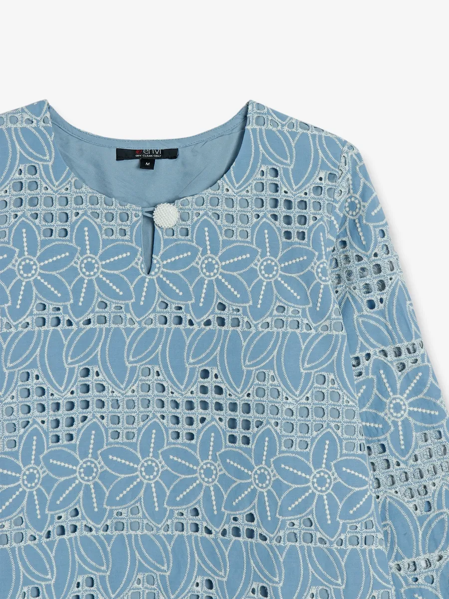 Light blue cotton embroidery top