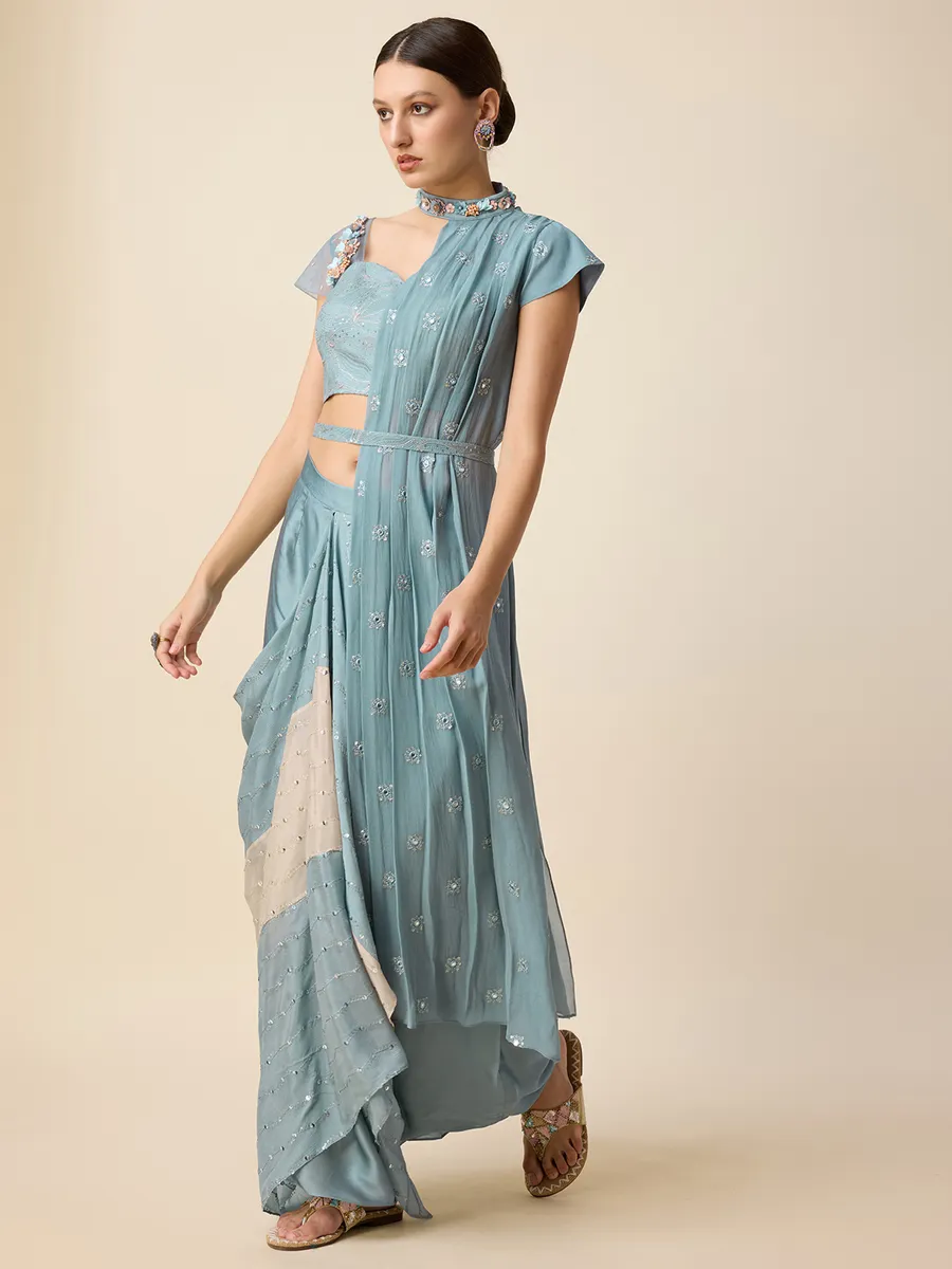 Light blue georgette designer suit