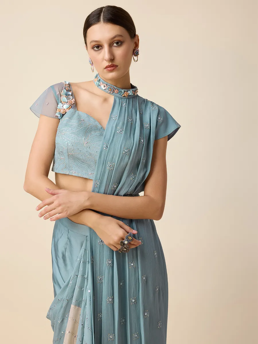 Light blue georgette designer suit