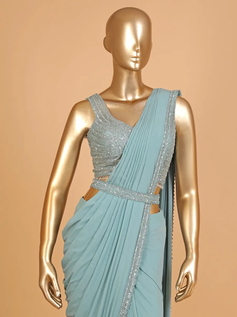 Light blue georgette pre-drape saree