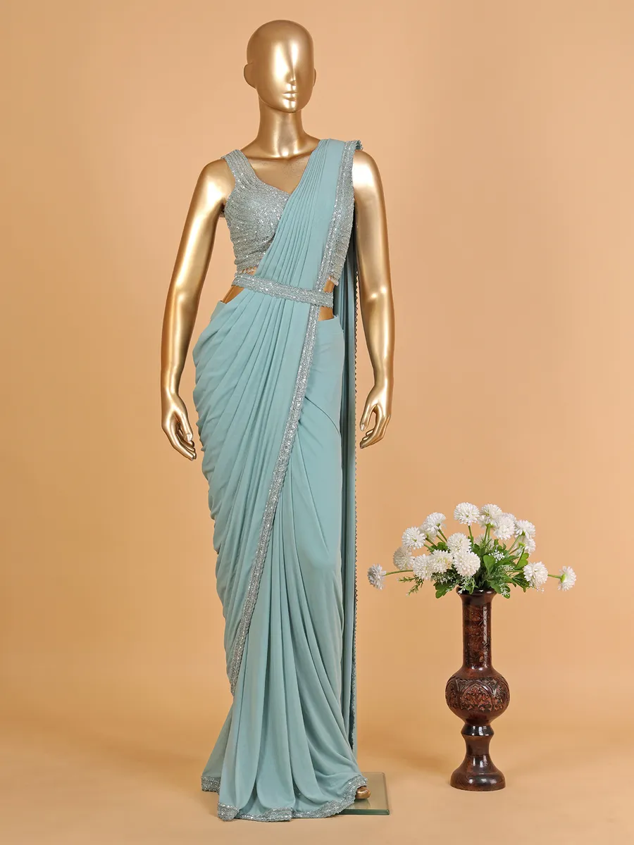 Light blue georgette pre-drape saree