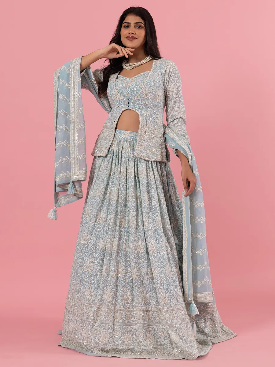 Light blue perfection georgette lehenga for wedding