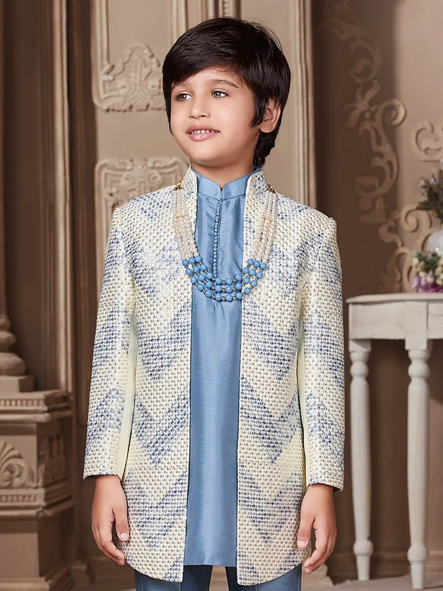 Light blue silk indowestern for boys