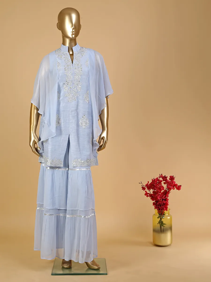 Light blue silk sharara suit