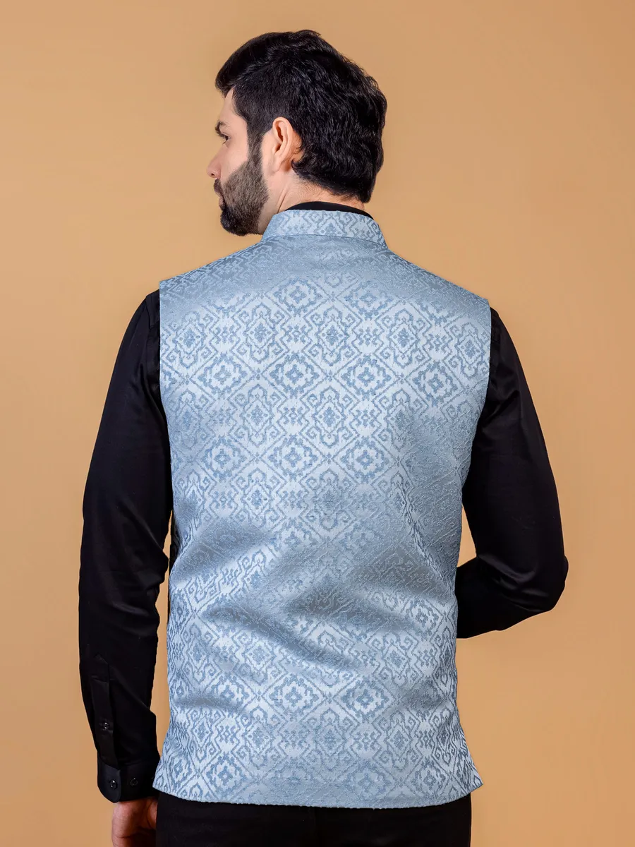 Light blue silk waistcoat for festive