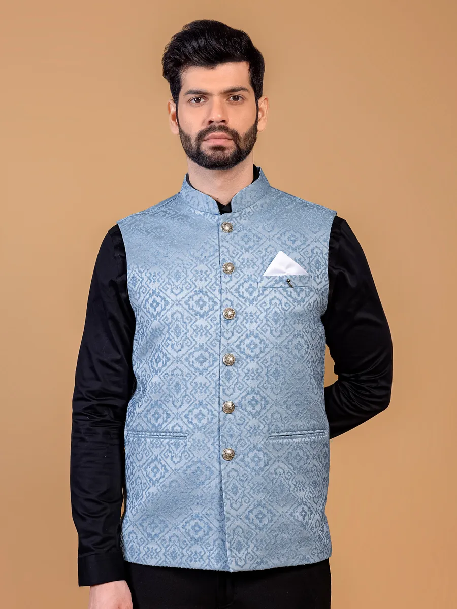 Light blue silk waistcoat for festive